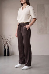 Amna Ali Nawaz Stitched Front Seam Trouser-Dark Brown