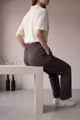 Amna Ali Nawaz Stitched Front Seam Trouser-Dark Brown