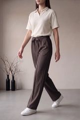 Amna Ali Nawaz Stitched Front Seam Trouser-Dark Brown