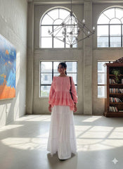 Urban Cut White Cotton Maxi Skirt for Women – Elegant Tiered Long Skirt