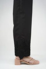 Amna Ali Nawaz Stitched Trouser-Cut Work Emb Cigarette Pants (BLACK)