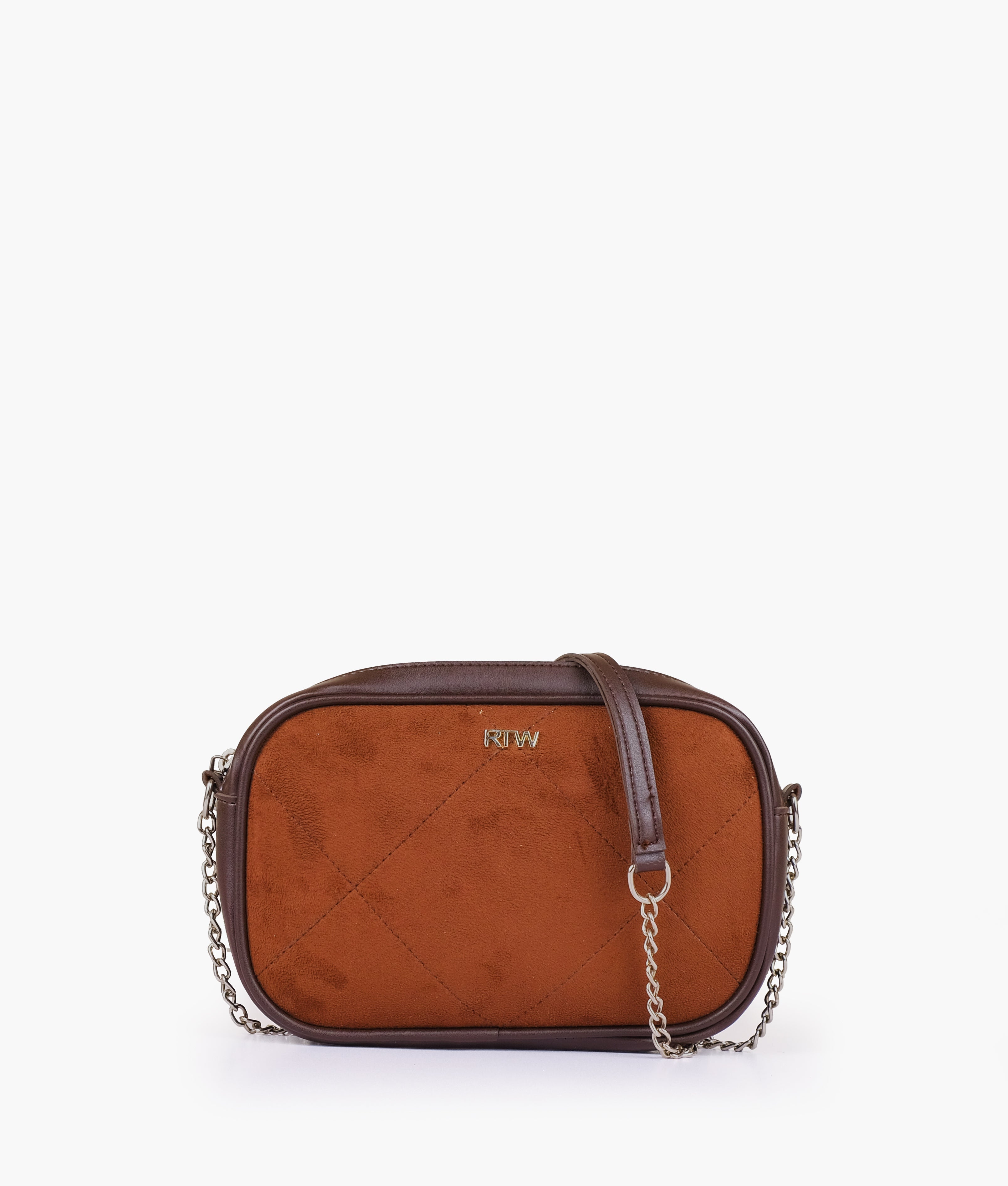 RTW Creation - Dark brown suede mini quilted crossbody bag