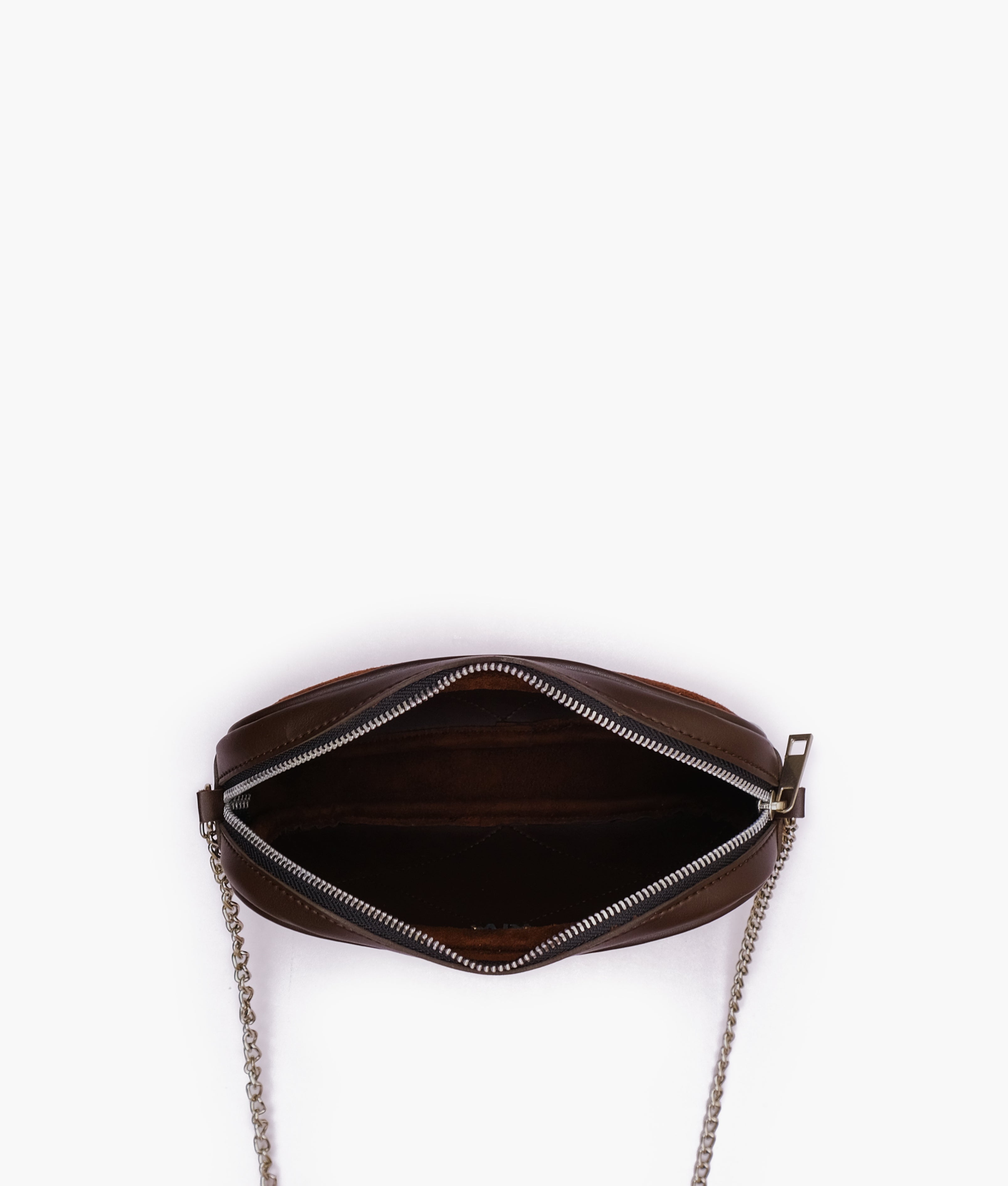 RTW Creation - Dark brown suede mini quilted crossbody bag