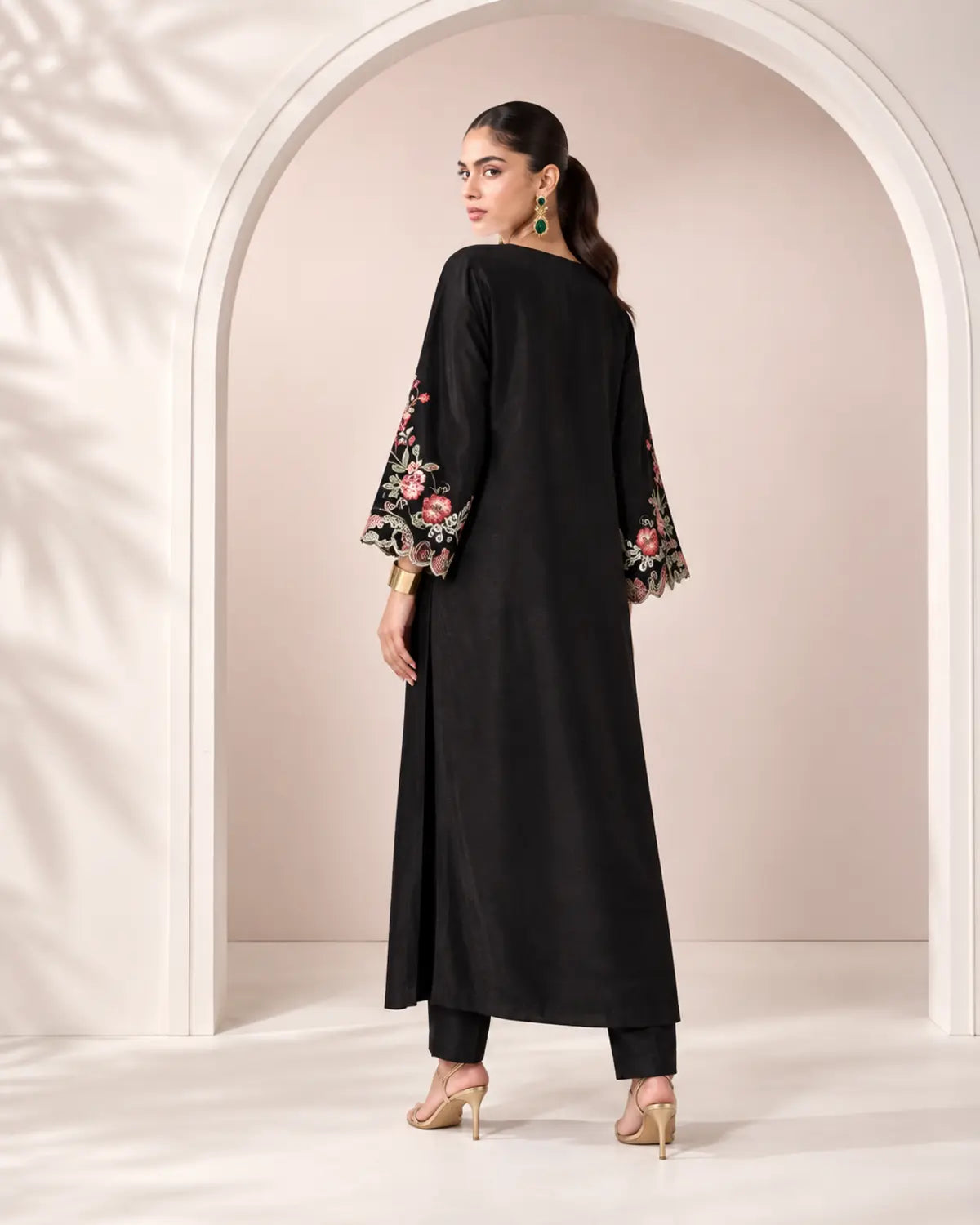Elodie black lava silk kaftan – back view