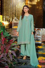 Ochre Clothing Chiffon Embroidered 3 Pc Suit-SOF-16