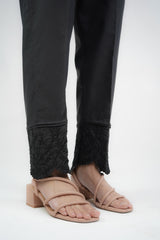 Amna Ali Nawaz Stitched Trouser-Pleated Emb Cigarette Pants (BLACK)