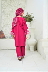 Suntex Stitched 3 Piece Kids Lawn Suit-SH-2658-Magenta
