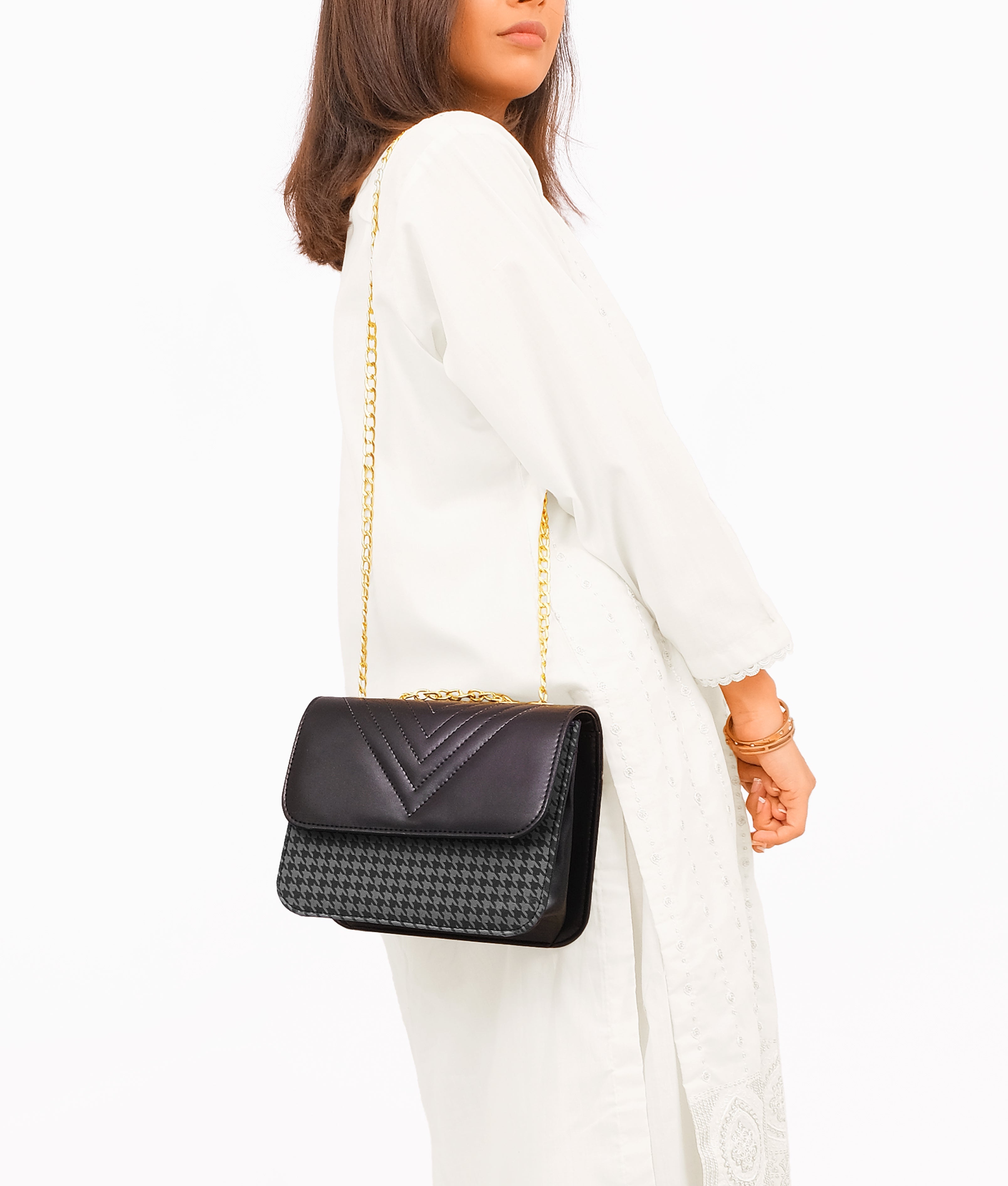 RTW Creation - Grey houndstooth chain cross-body bag