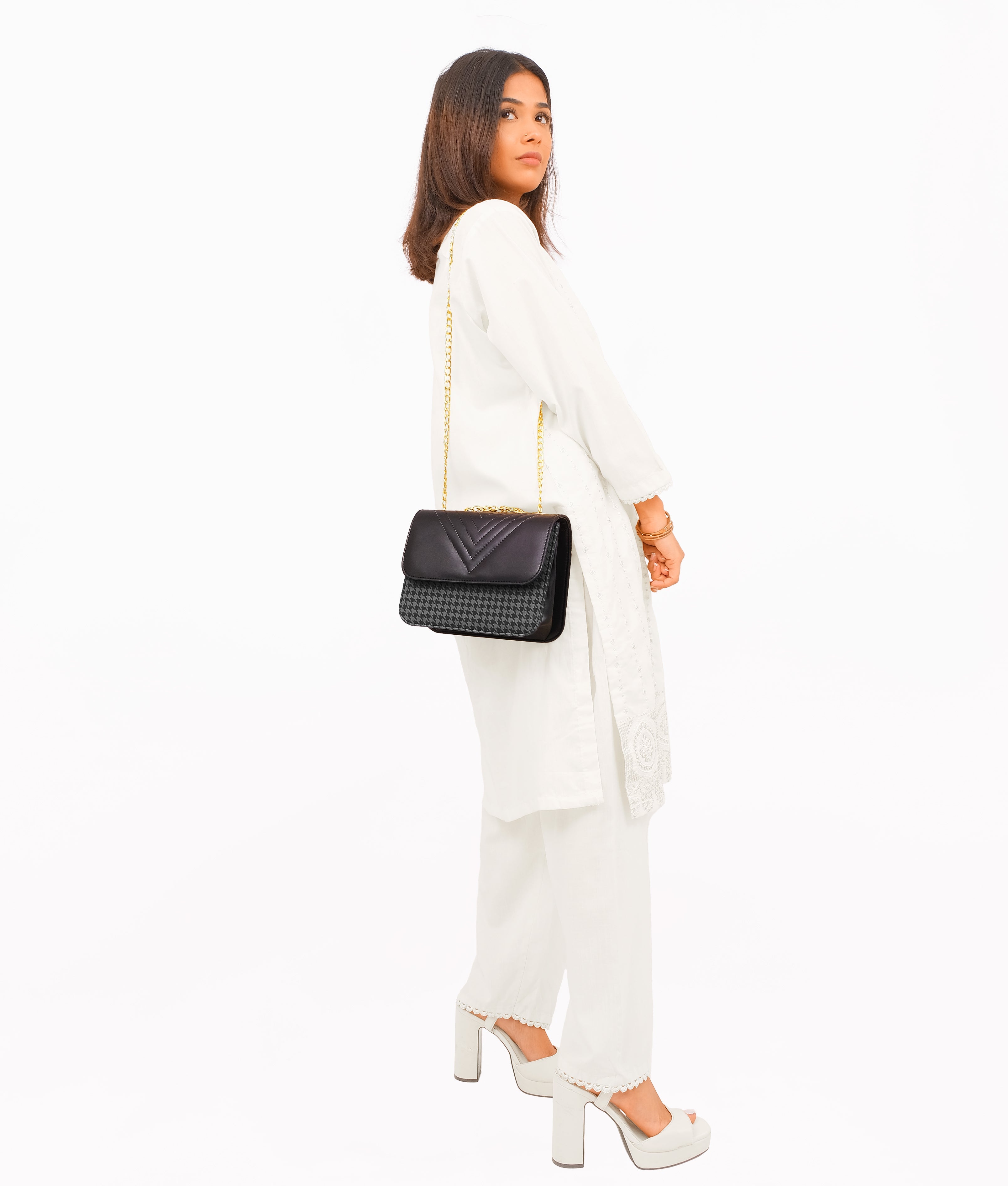 RTW Creation - Grey houndstooth chain cross-body bag