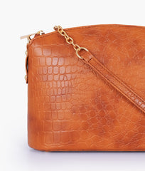 RTW Creation - Brown crocodile with chain strap cross-body bag