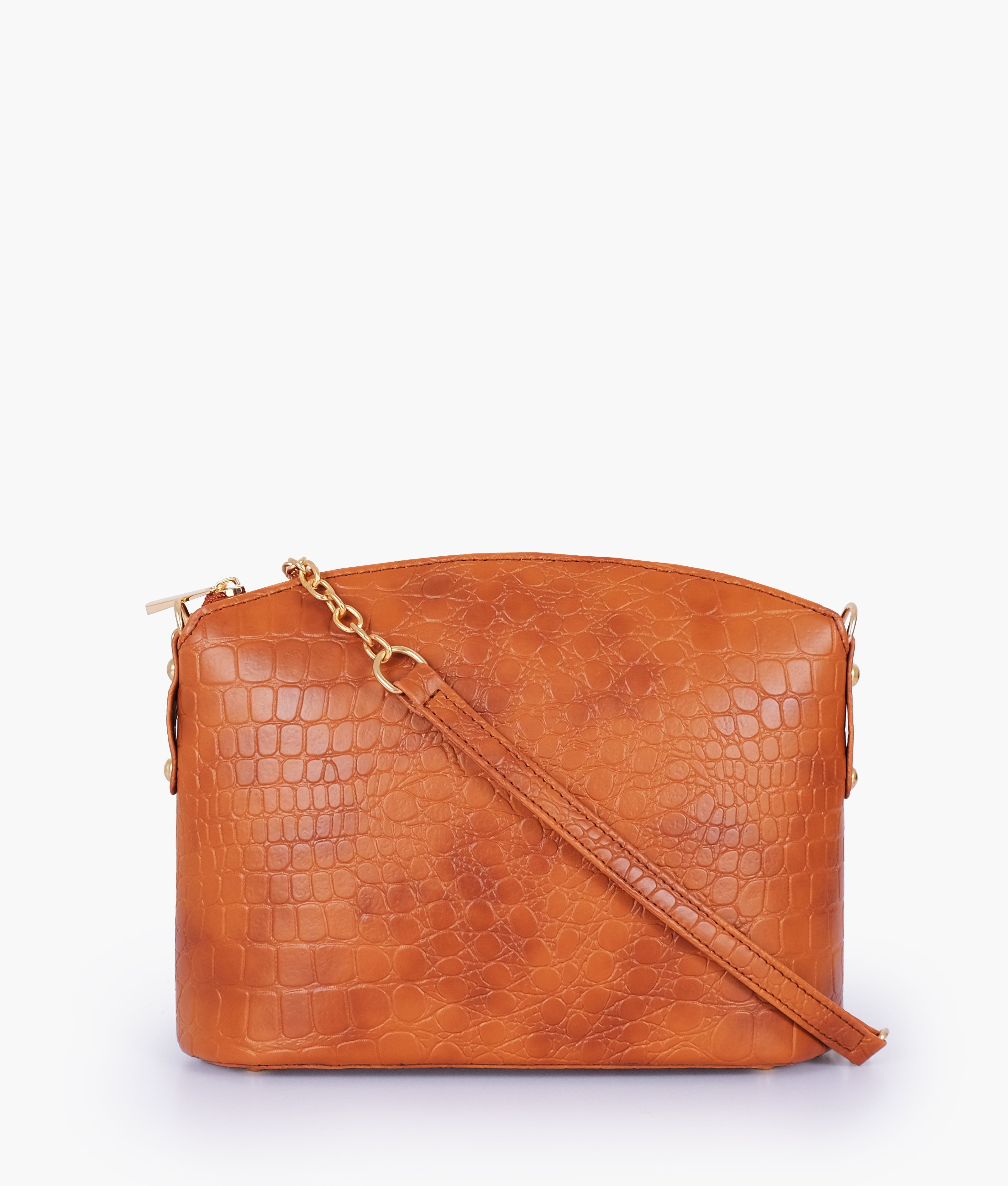 RTW Creation - Brown crocodile with chain strap cross-body bag