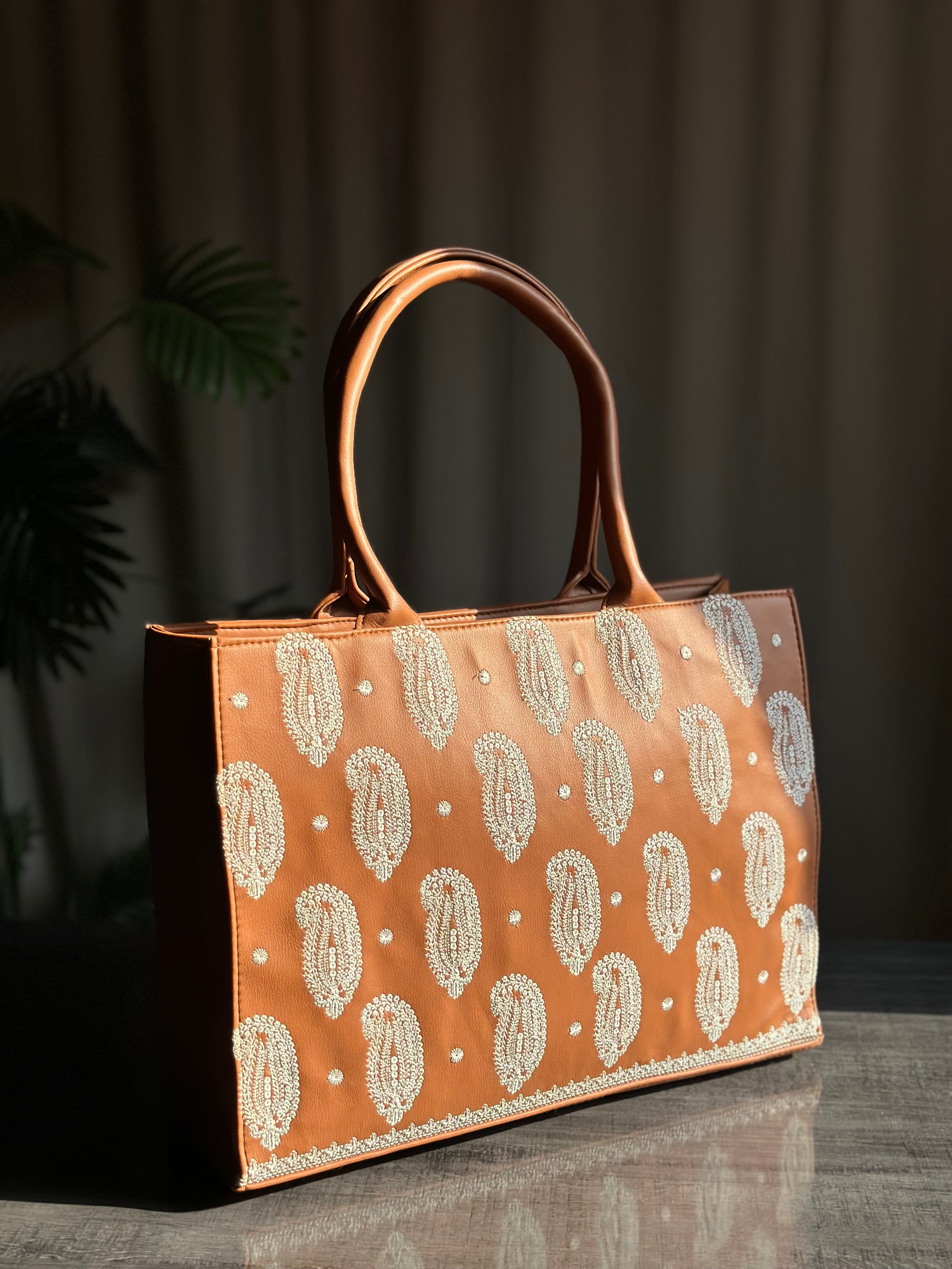women embroidered tote handbag for office university and travel