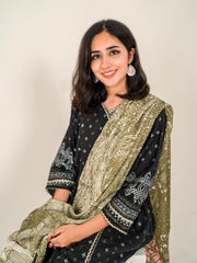 Tng By Md Stole Collection-Orchid Floral Stole | Olive | Double Sided