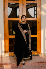 Velvet By Mannat Clothing Stitched Collection-Black Embroidered Shawl