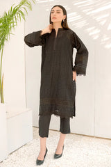 Dhaga Stitched 2 Piece Summer Suit-Black Schiffli