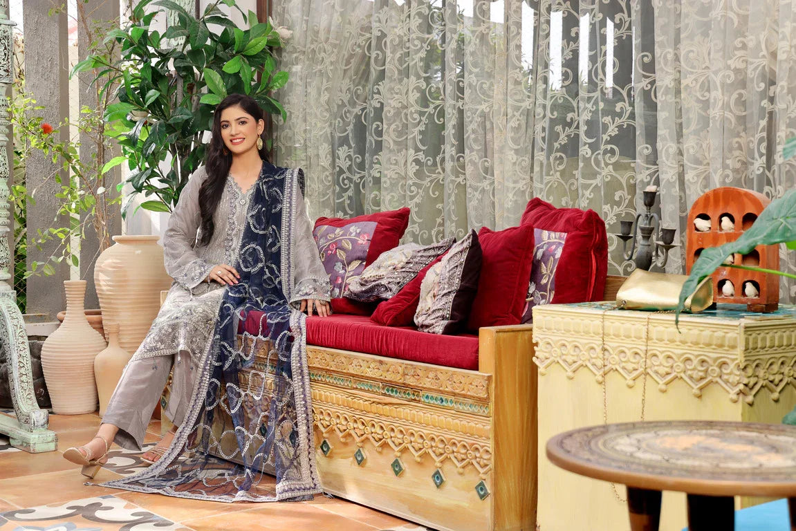 Dressline Semi Stitched 3 Pcs Emb Luxury Chiffon Collection