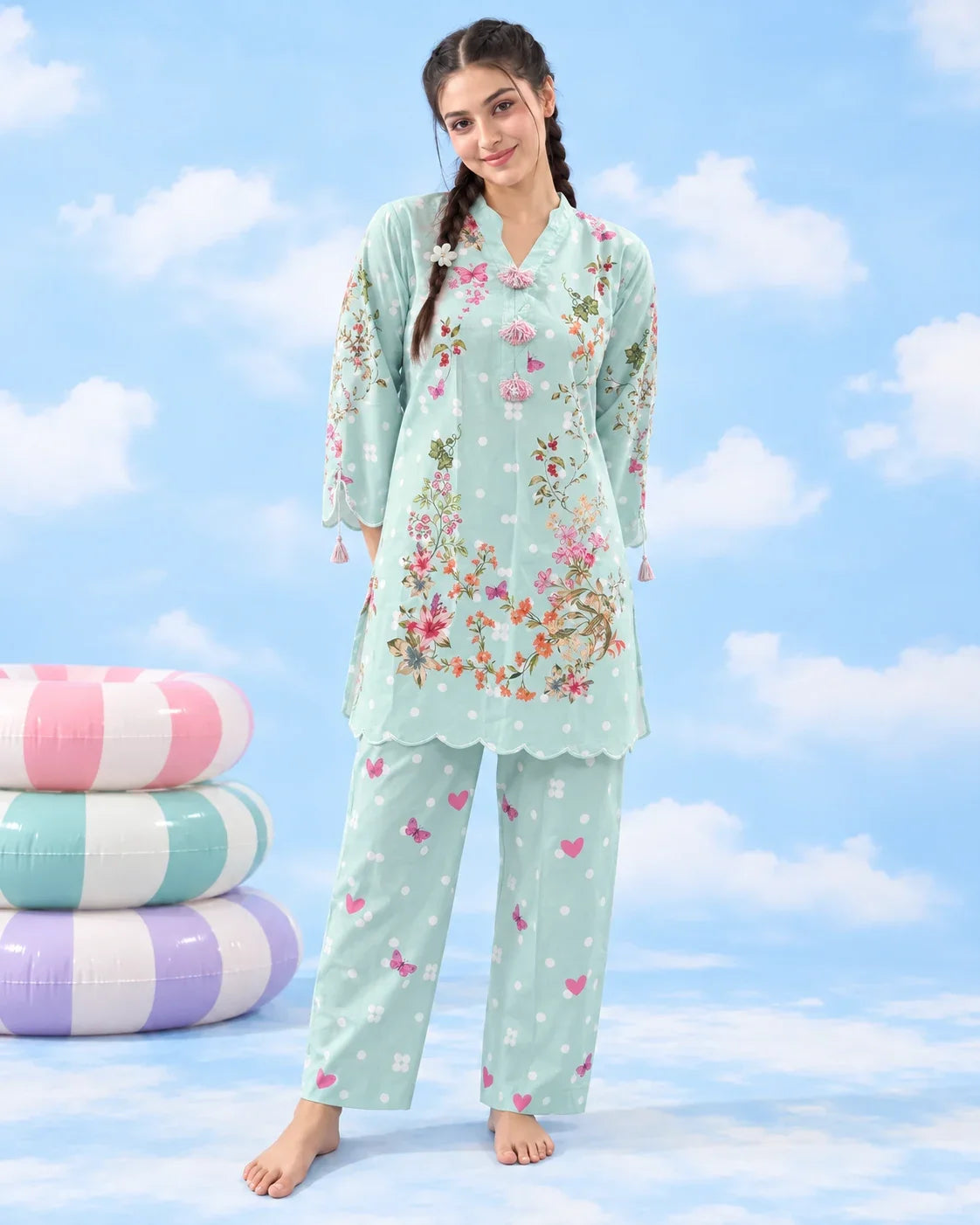 It Girl mint floral two-piece lawn co-ord front view