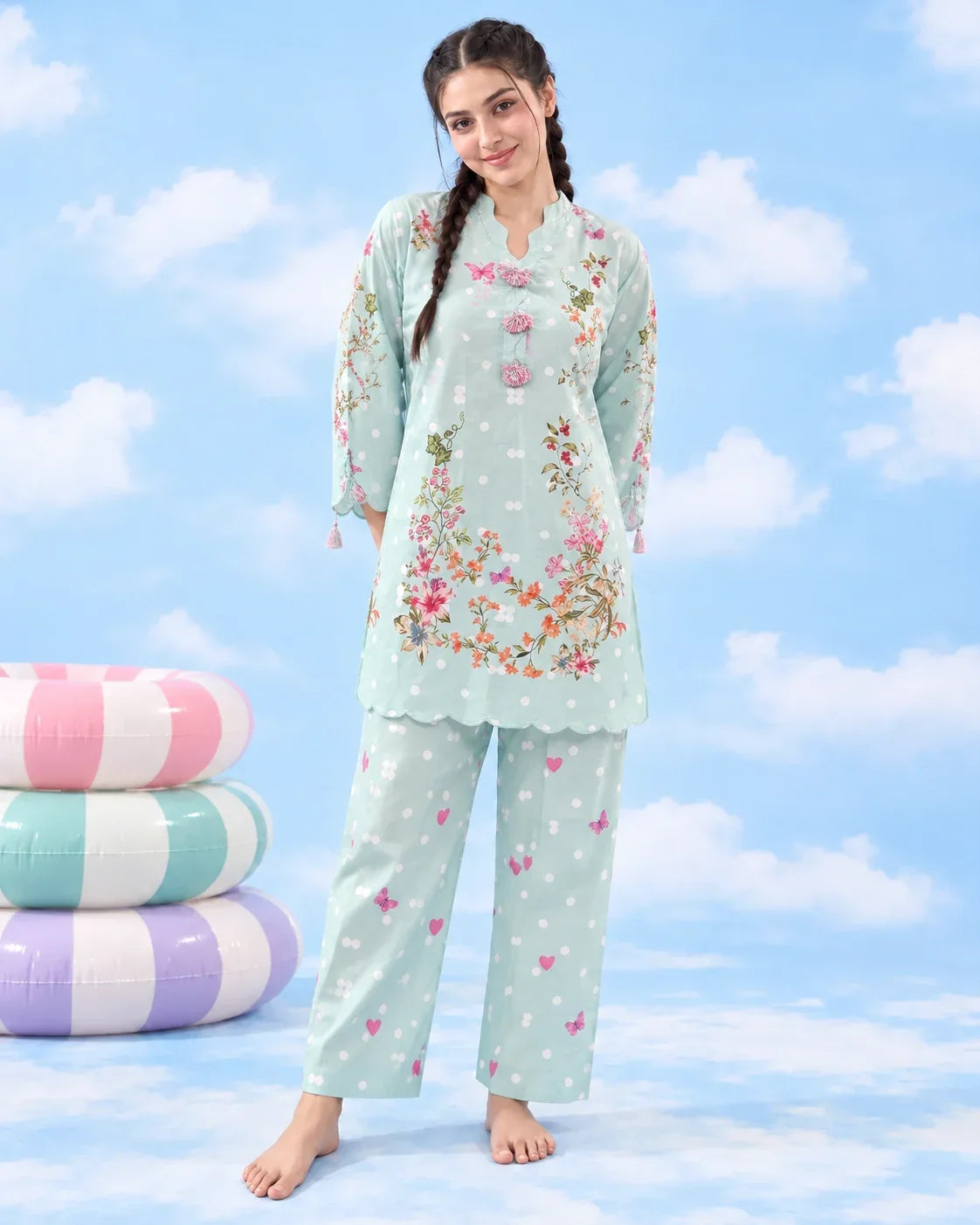 It Girl mint lawn shirt and wide trouser full front view