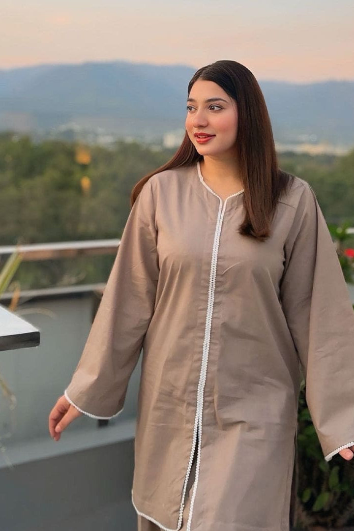 Urban Cut 2 Piece Cotton Embellished  Co- Ord Set with Farshi Shalwar