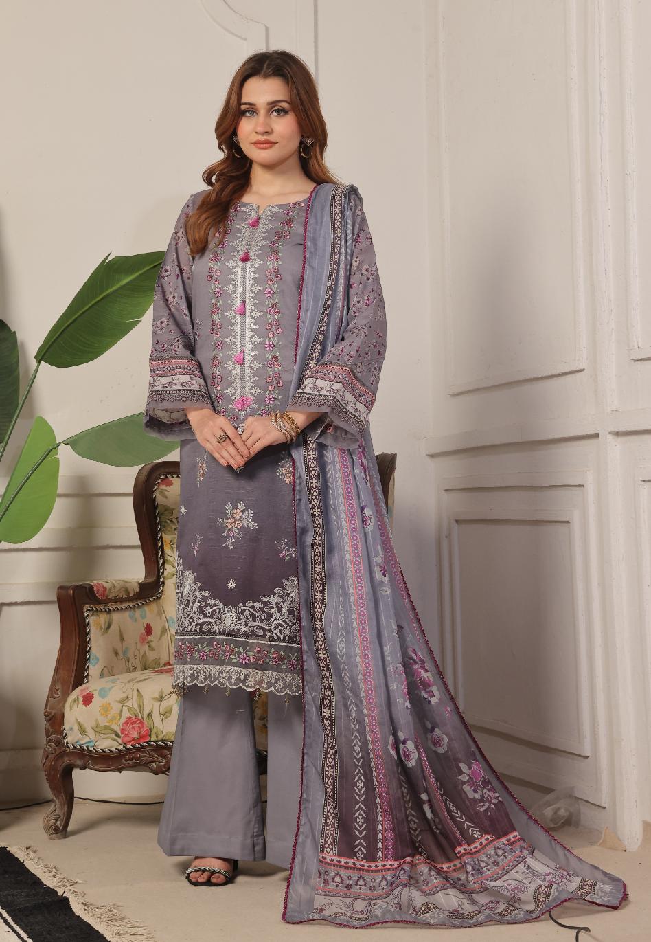 Dressline Launching New Unstitched  3 Pcs Premium Chikankari Emb Digital Printed Bana Dora Lawn Collection