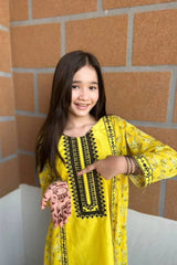Khanak Kids Classic Yellow Coat Style 2Pcs Embroidered Suit - KST 061