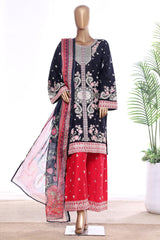 Bin Saeed Stitched 3 Piece Luxury Emb Lawn With Contrass Emb Shalwar & Bellbottom Suit-LF-3199-BLUE