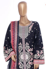 Bin Saeed Stitched 3 Piece Luxury Emb Lawn With Contrass Emb Shalwar & Bellbottom Suit-LF-3199-BLUE