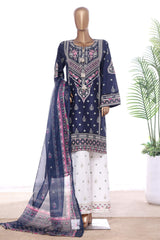 Bin Saeed Stitched 3 Piece Luxury Emb Lawn With Contrass Emb Shalwar & Bellbottom Suit-LF-3202-BLACK