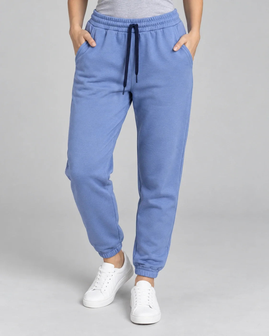 Light Blue Jogger Pant with dark navy drawstrings — studio photo 3