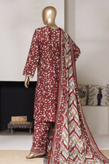 Bin Saeed Stitched 3 Piece Exclusive Printed Lawn Vol-03 Suit-LSM-2799-MAROON