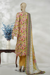 Bin Saeed Stitched 3 Piece Exc Emb Lawn Long Length Suit-LSM-3049-YELLOW