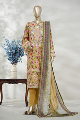 Bin Saeed Stitched 3 Piece Exc Emb Lawn Long Length Suit-LSM-3049-YELLOW