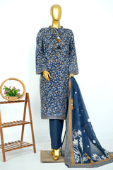 Bin Saeed Stitched 3 Piece Exclusive Printed Lawn Vol-17 Suit-LSM-3395-N.BLUE