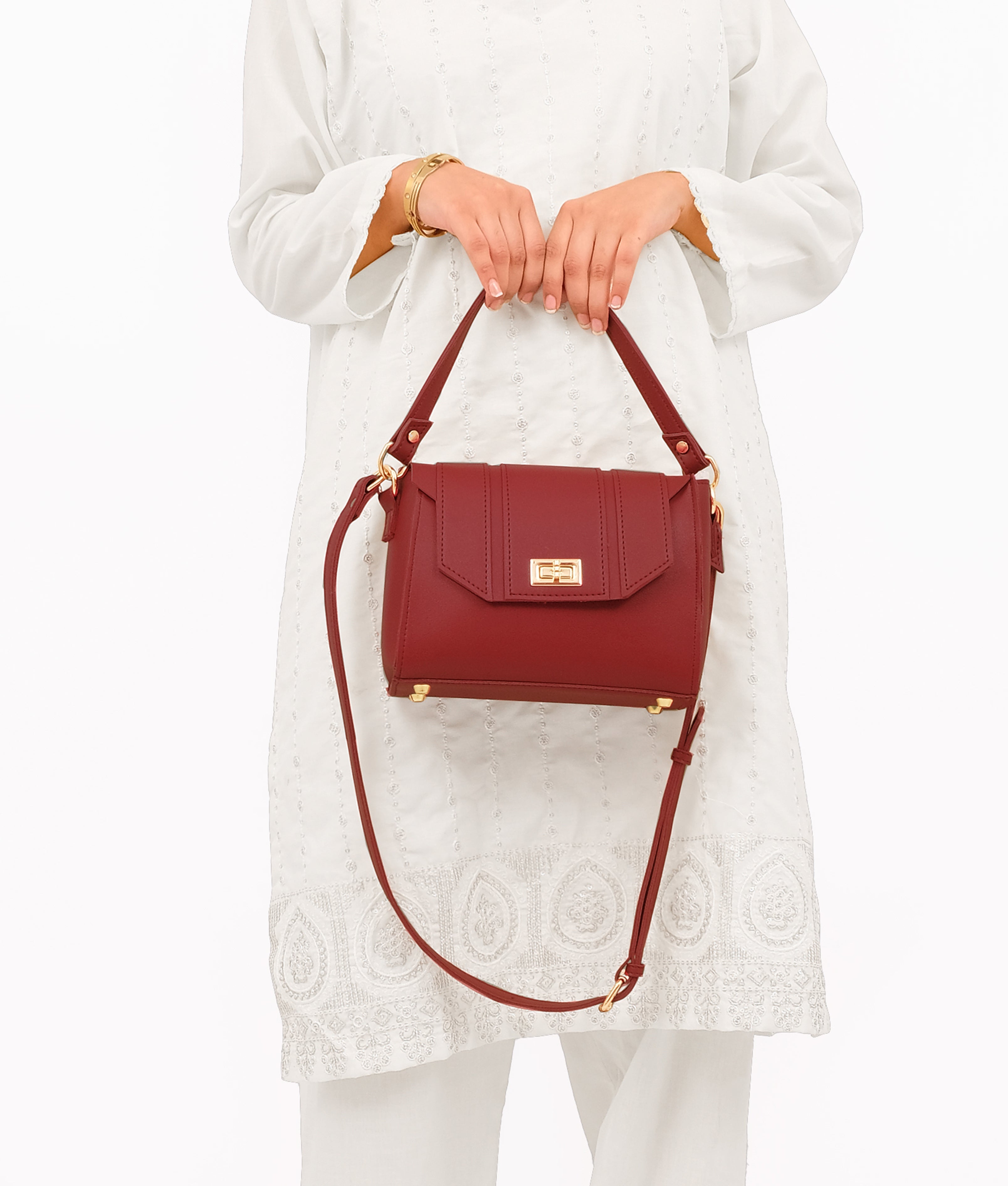 RTW Creation - Maroon compact top-handle cross-body bag