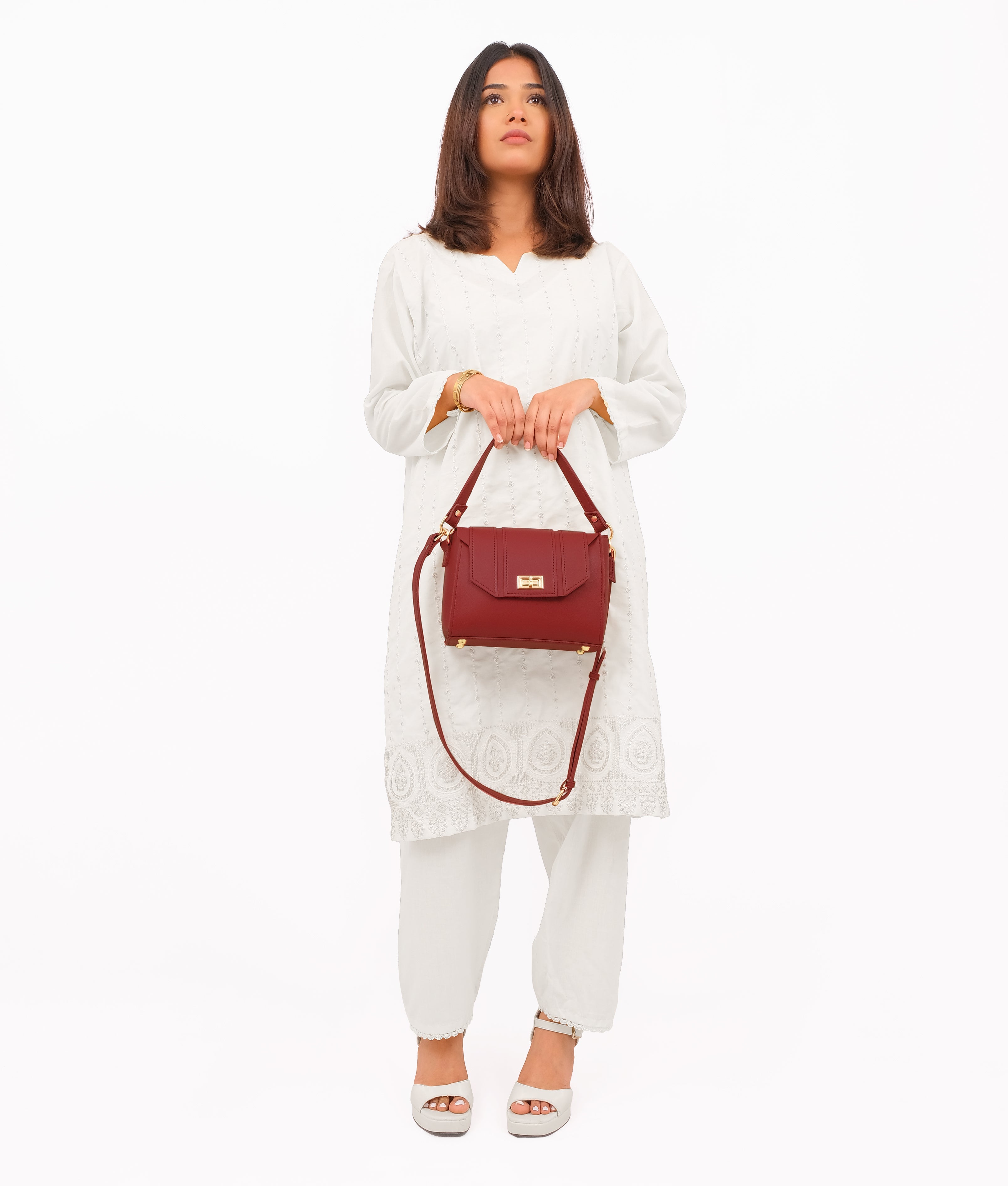 RTW Creation - Maroon compact top-handle cross-body bag
