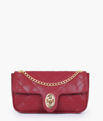 RTW Creation - Maroon quilted small shoulder bag with chain
