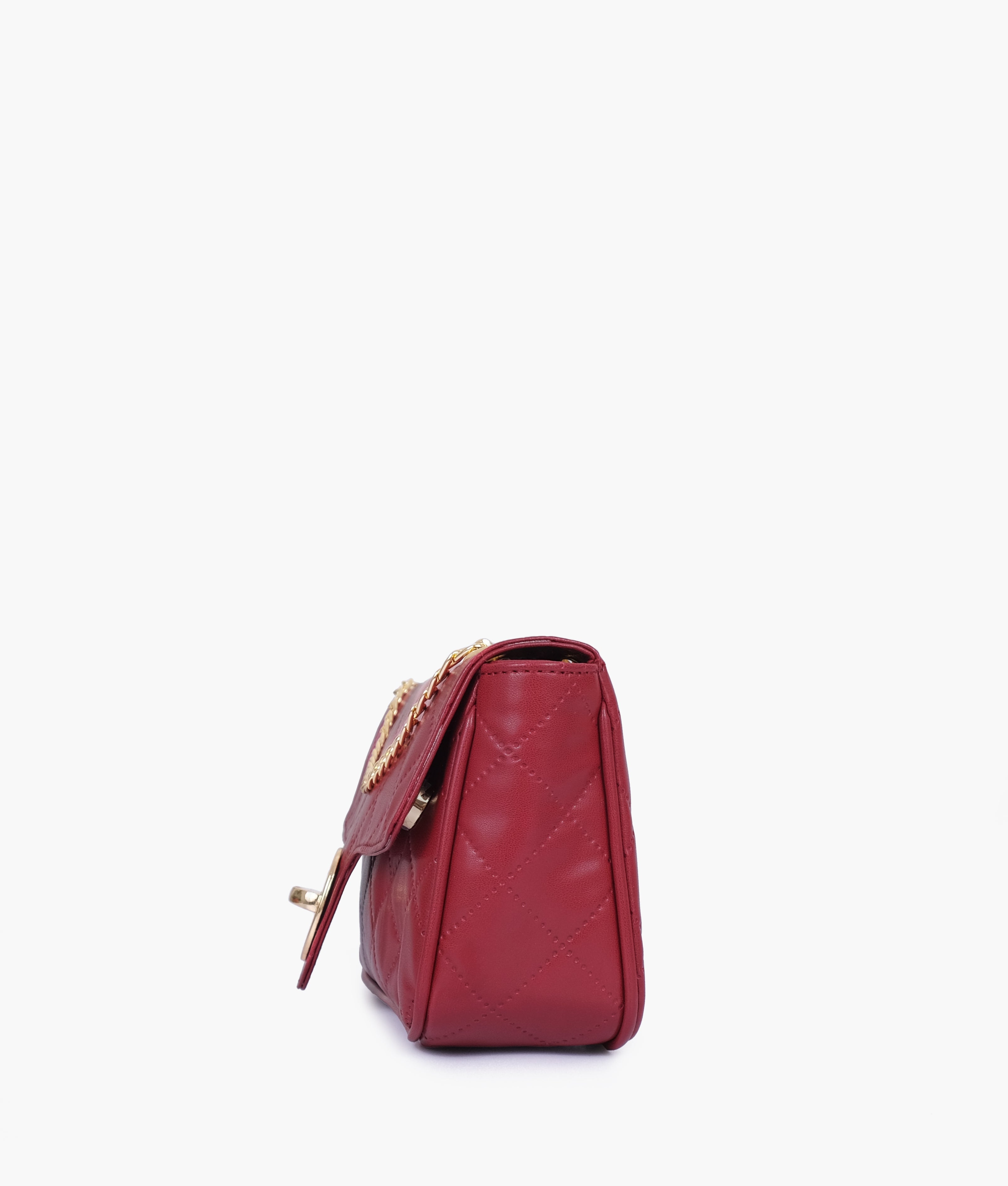 RTW Creation - Maroon quilted small shoulder bag with chain