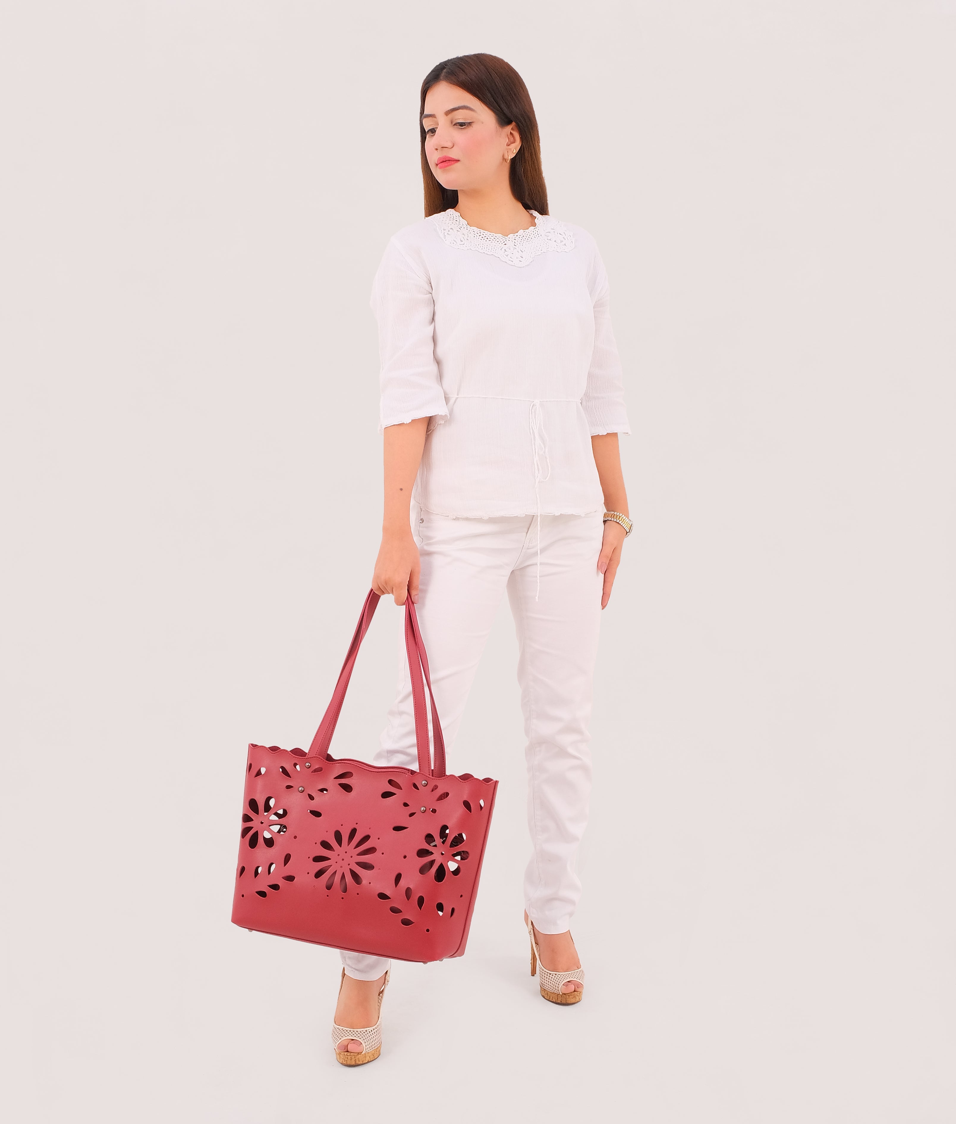 RTW Creation - Maroon two-piece floral tote