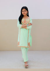 Khanak Stitched Kids-Tea Green Embroidered 2Pcs Suit KST 128