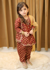 Khanak Stitched Kids-Brown 3Pcs Suit-KST 039