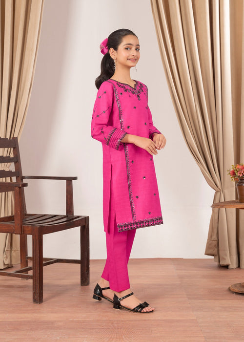 Abeera Stitched 2 Piece Emb Cotton Kids Collection'2025-AK-4–Hot Pink Grace