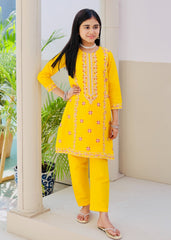 Khanak Stitched Kids-Yellow Embroidered 2Pcs Suit KST 130