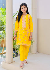 Khanak Stitched Kids-Yellow Embroidered 2Pcs Suit KST 130
