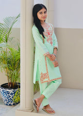 Khanak Stitched Kids-Tea Green Embroidered 2Pcs Suit KST 128