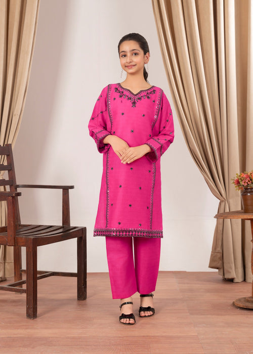 Abeera Stitched 2 Piece Emb Cotton Kids Collection'2025-AK-4–Hot Pink Grace