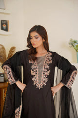 Gulbahar By Arha Eman Stitched Summer Collection'2025-Midnight Muse – Black Embroidered 3 Piece Suit