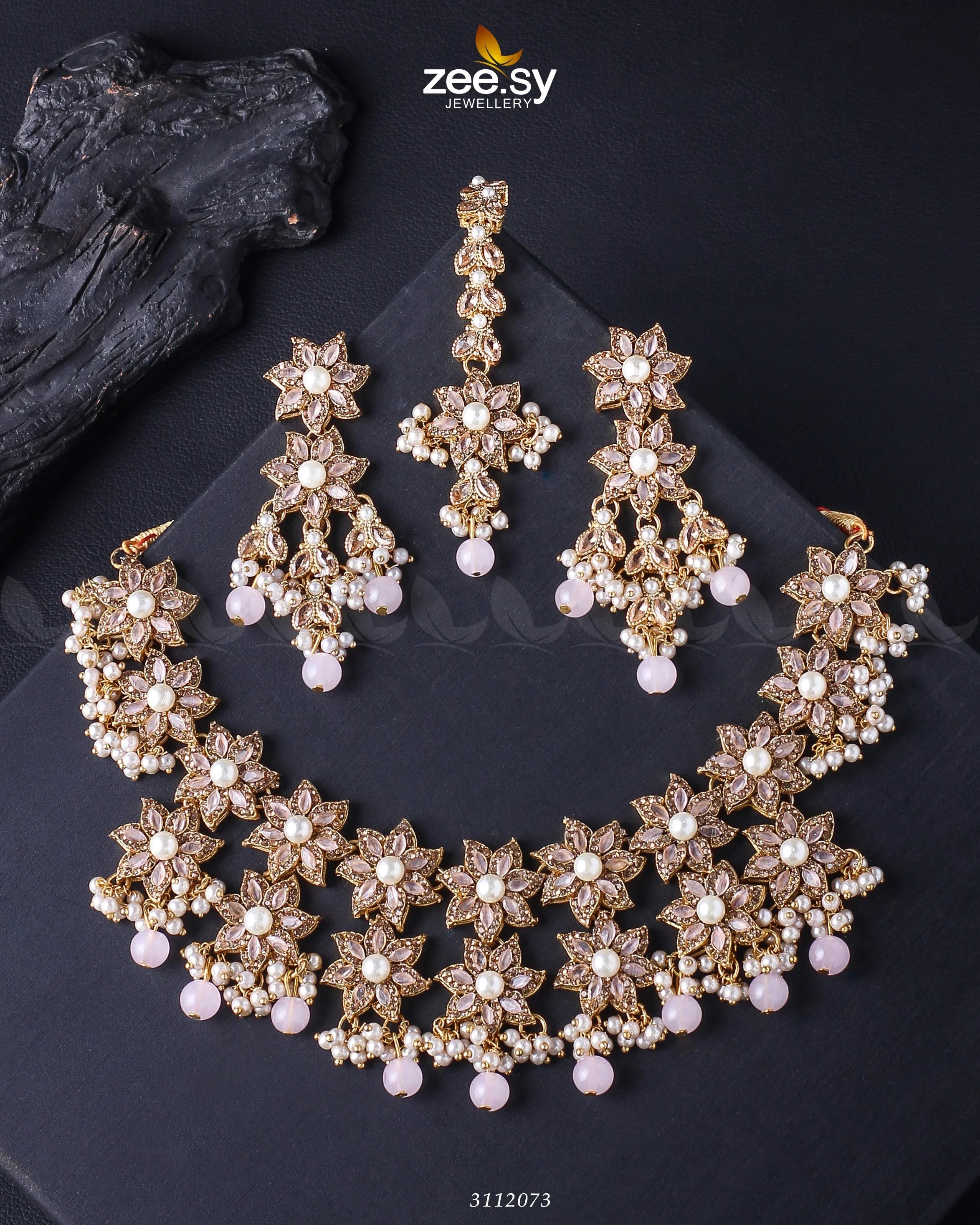 Monarda Bridal Sets Golden Mint Pink - Zeesy Jewellery