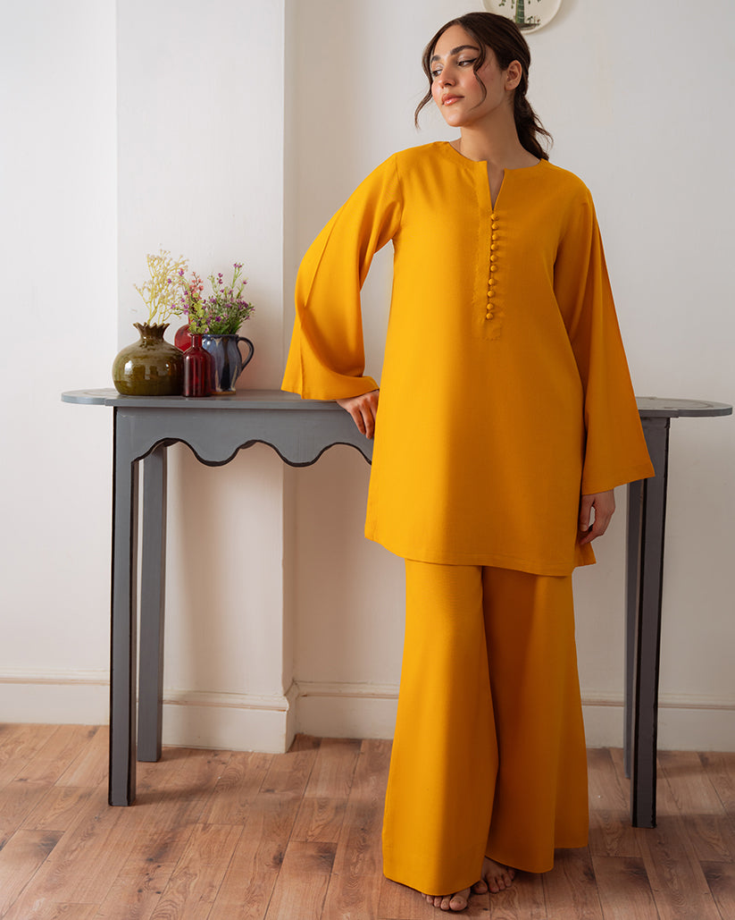 The Abstract Affair By Qariney Stitched 2 Piece Winter Collection'2024-Mustard