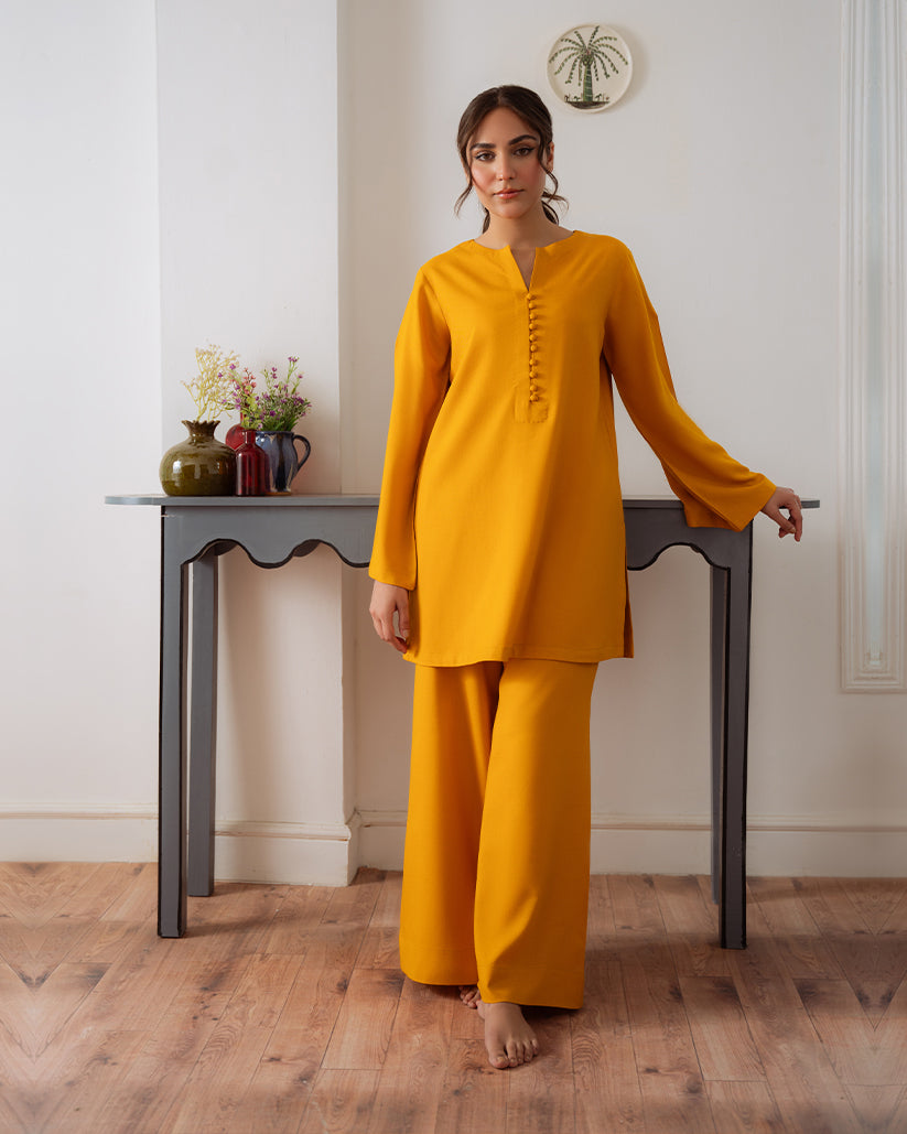 The Abstract Affair By Qariney Stitched 2 Piece Winter Collection'2024-Mustard