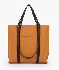 RTW Creation - Mustard and dark brown mocha suede double-handle tote